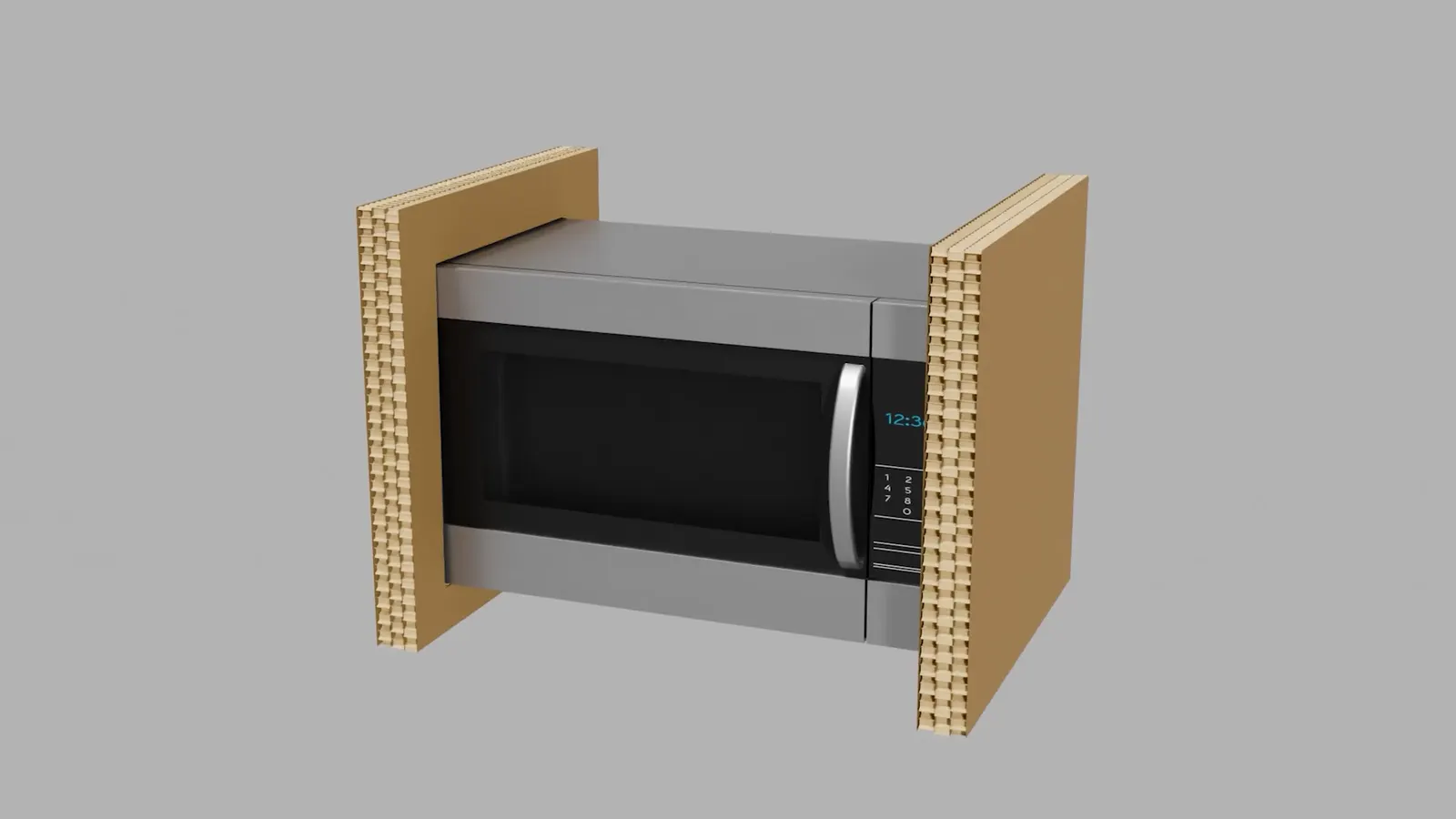 Microwave held between honeycomb paper side panels, used as an illustration.