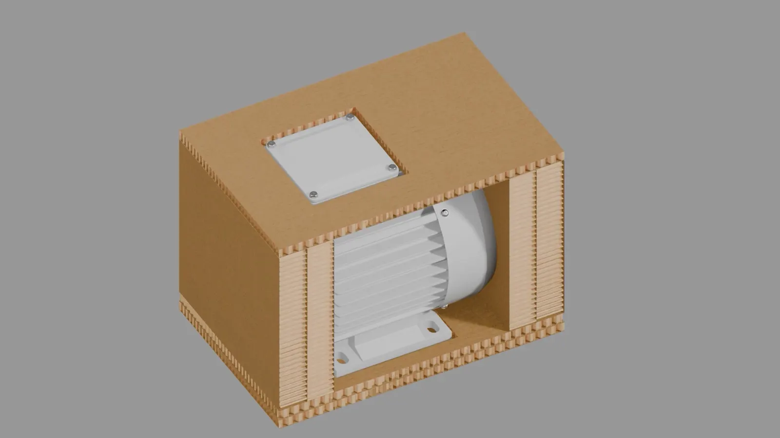 Industrial motor packed in a honeycomb paper enclosure, used as an illustration.