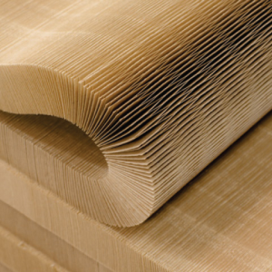 Close-up of honeycomb paper cells forming a structured core.